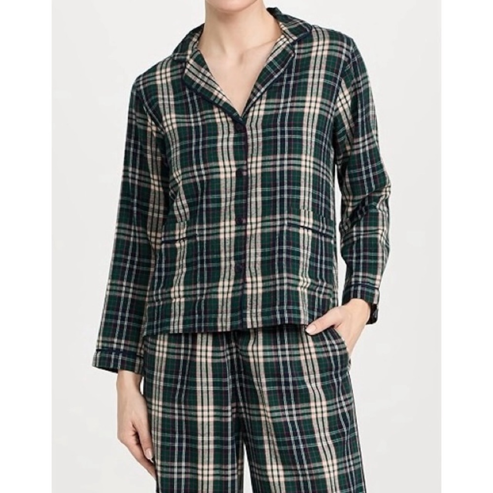 NEW THE GREAT. Shrunken Pajama Top in Dark Green
